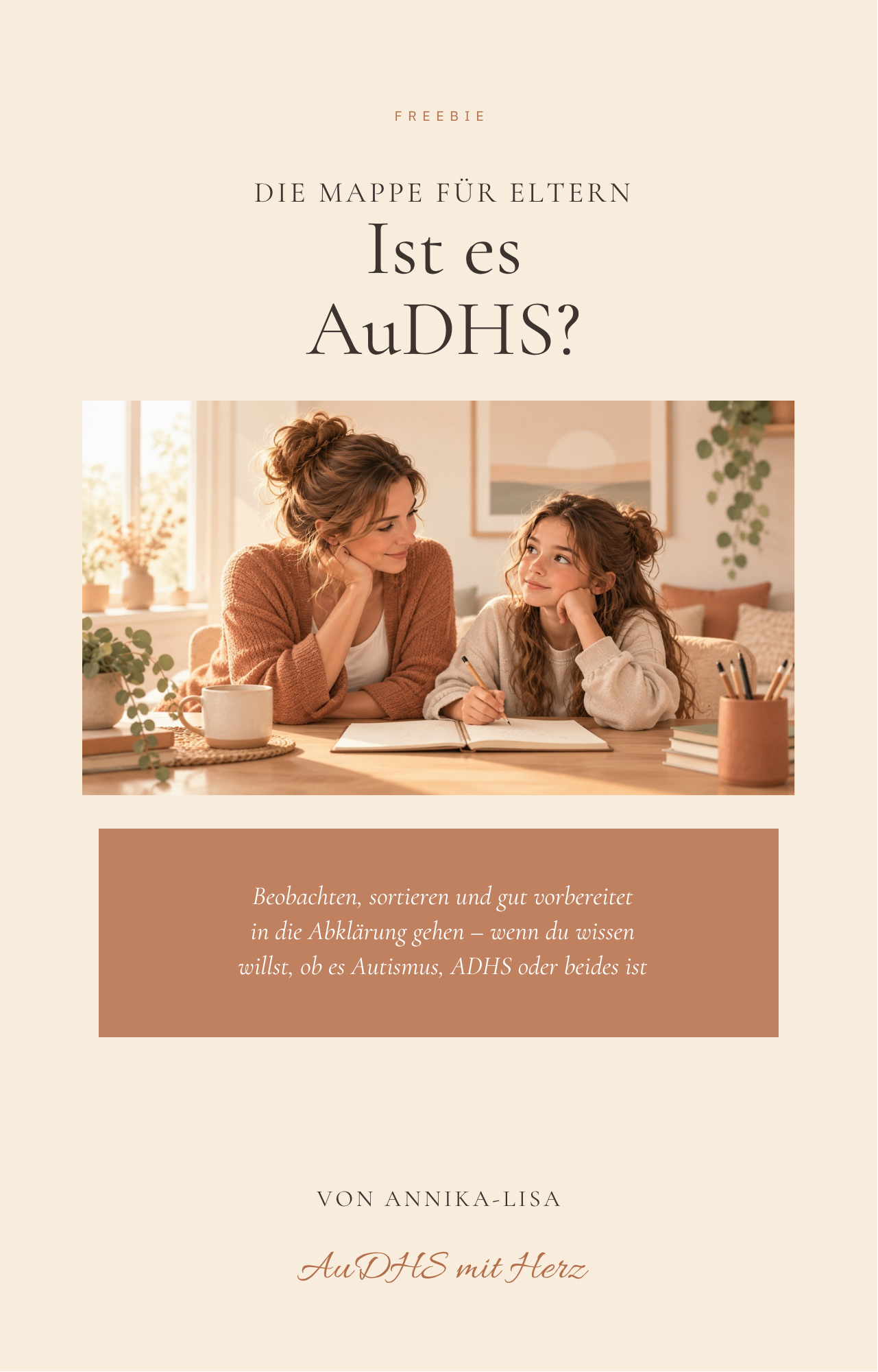 Cover der kostenlosen Elternmappe „Ist es AuDHS?“ von Annika-Lisa